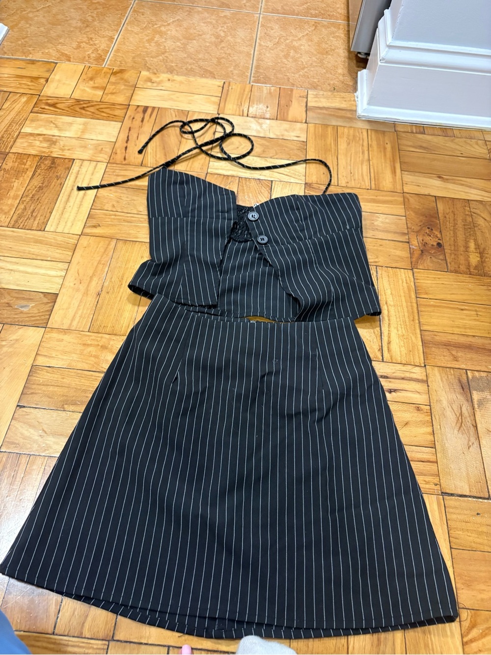 Princess Polly Black Pinstripe Two-Piece Skirt Set